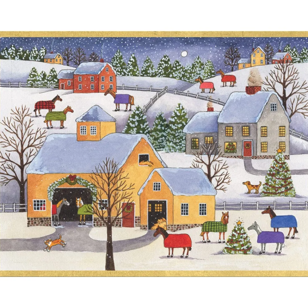 Caspari Christmas And Holiday Cards|Boxed Holiday Cards|Christmas Horse Farm Classic Boxed Christmas Cards - includes 15 cards & envelopes