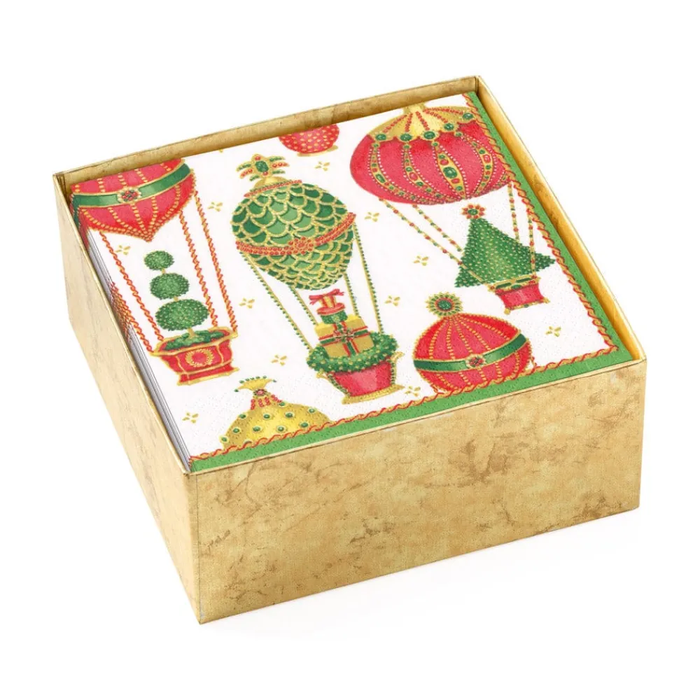 Caspari Christmas Napkins|Boxed Cocktail Napkins|Christmas in the Air Paper Cocktail Napkins - 40 Per Box