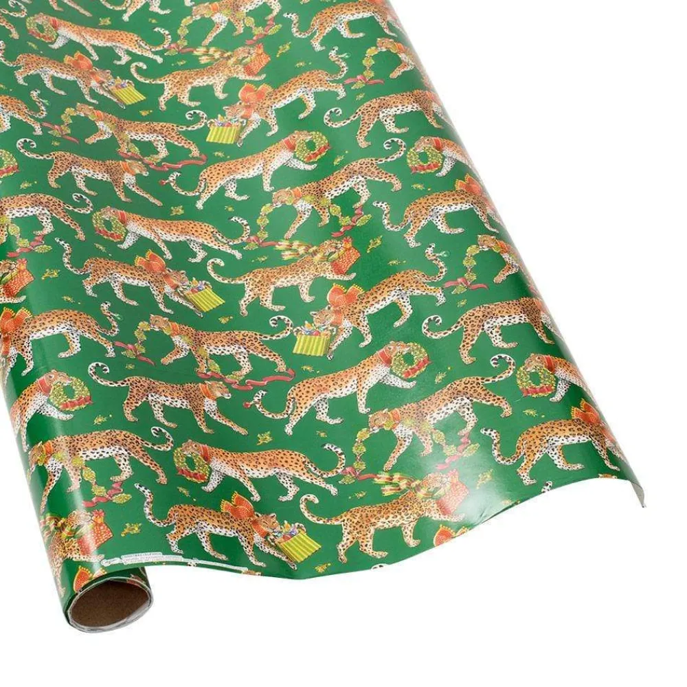 Caspari Christmas Wrapping Paper|Wrapping Paper|Christmas Leopards Gift Wrapping Paper in Dark Green - Bundle of 2 30" x 8' Roll