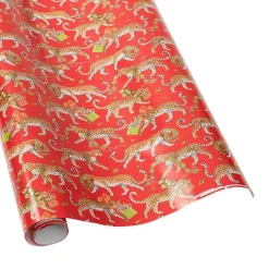 Caspari Christmas Wrapping Paper|Wrapping Paper|Christmas Leopards Gift Wrapping Paper in Red - 30" x 8' Roll