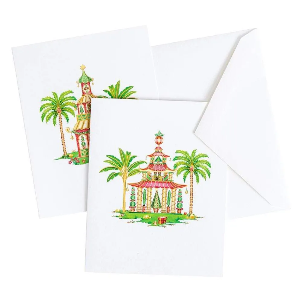 Caspari Note Cards|Christmas Pagodas Assorted Embossed Boxed Note Cards - 10 Note Cards & 10 Envelopes
