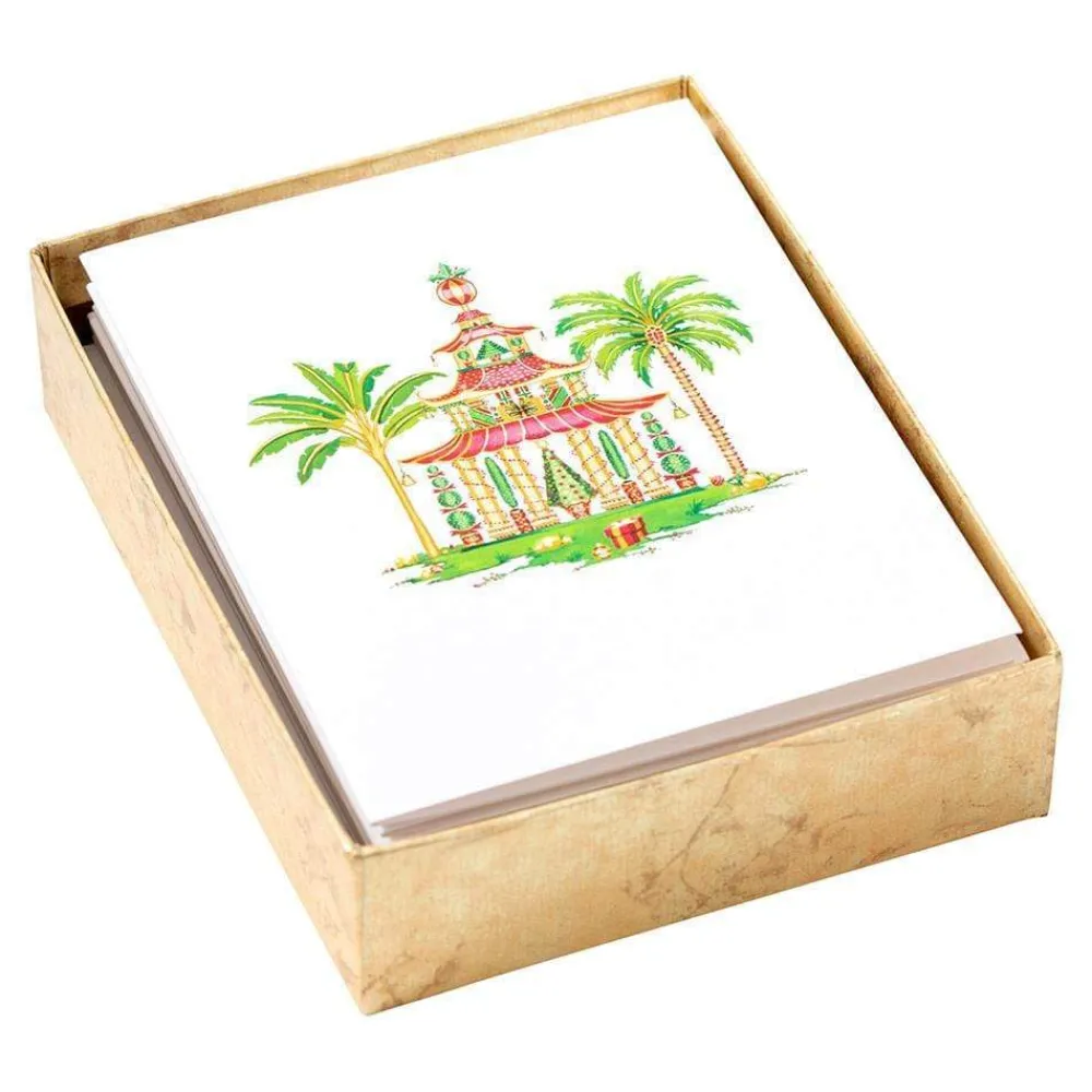 Caspari Note Cards|Christmas Pagodas Assorted Embossed Boxed Note Cards - 10 Note Cards & 10 Envelopes
