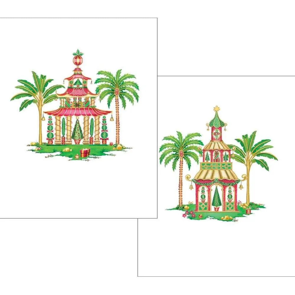 Caspari Note Cards|Christmas Pagodas Assorted Embossed Boxed Note Cards - 10 Note Cards & 10 Envelopes