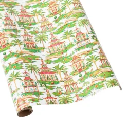 Caspari Christmas Wrapping Paper|Wrapping Paper|Christmas Pagodas Reversible Gift Wrapping Paper in White - 30" x 8' Roll