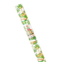 Caspari Christmas Wrapping Paper|Wrapping Paper|Christmas Pagodas Reversible Gift Wrapping Paper in White - 30