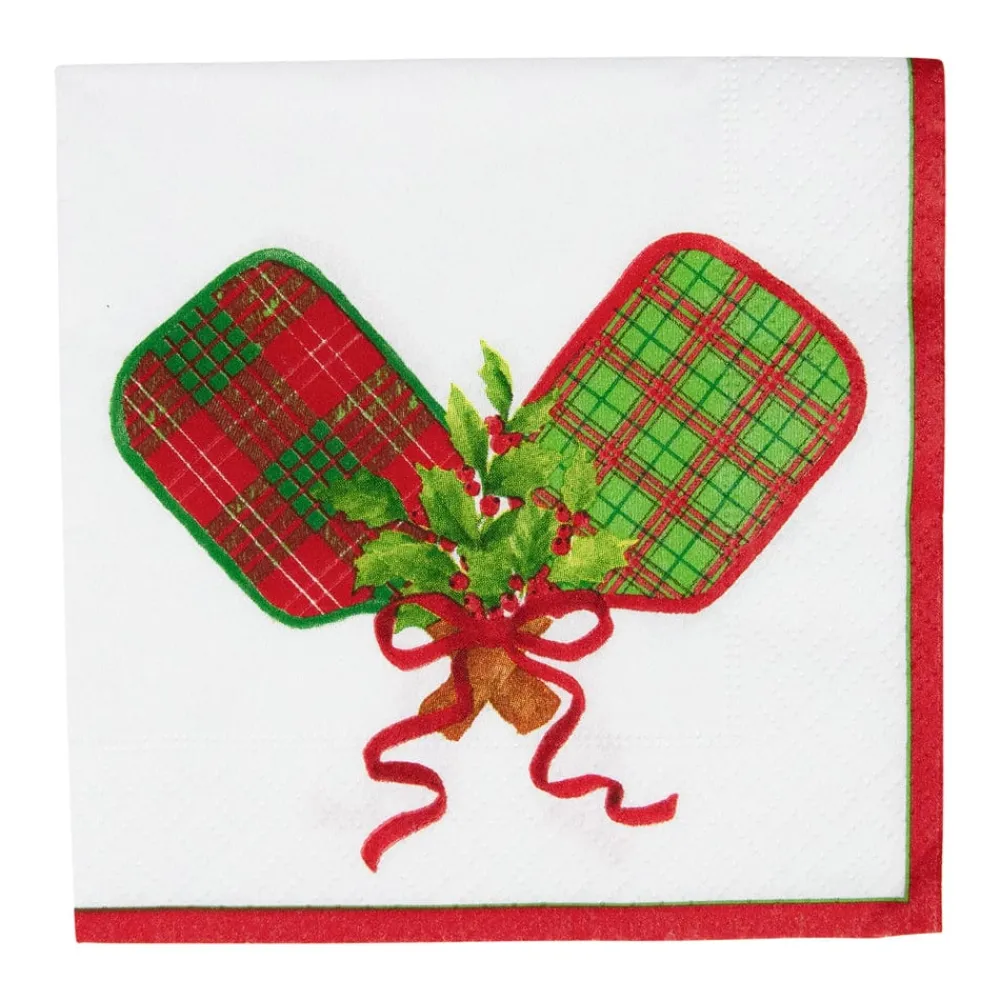 Caspari Christmas Napkins|Paper Cocktail Napkins|Christmas Pickleball Cocktail Napkins - 20 Per Package