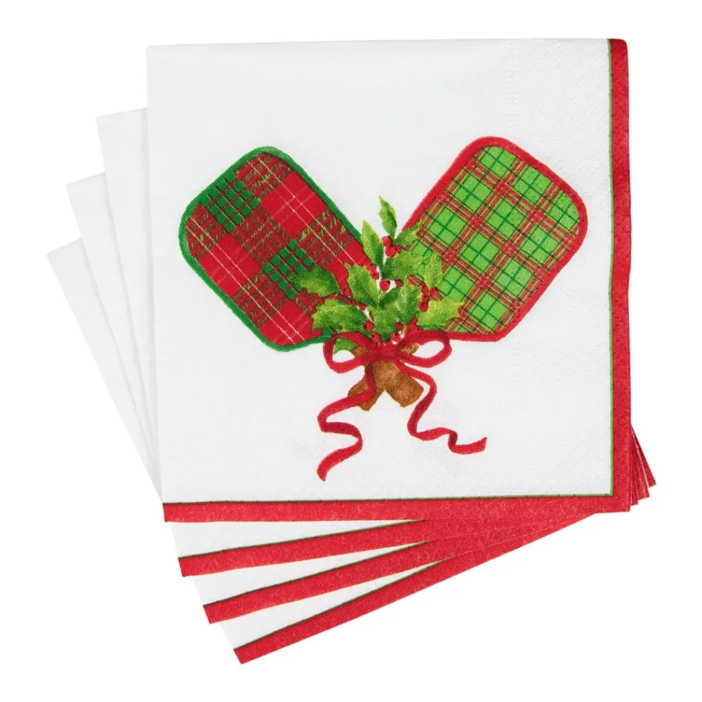 Caspari Christmas Napkins|Paper Cocktail Napkins|Christmas Pickleball Cocktail Napkins - 20 Per Package