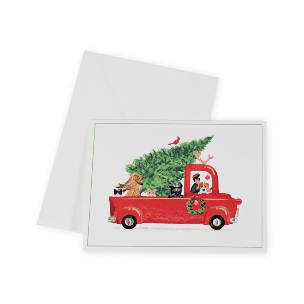 Caspari Christmas And Holiday Cards|Boxed Holiday Cards|Christmas Pickup Truck Classic Boxed Christmas Cards - includes 15 cards & envelopes