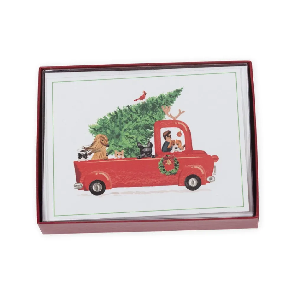 Caspari Christmas And Holiday Cards|Boxed Holiday Cards|Christmas Pickup Truck Classic Boxed Christmas Cards - includes 15 cards & envelopes