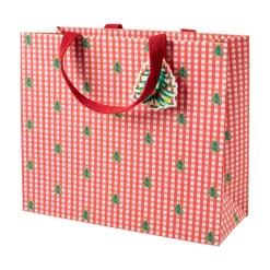 Caspari Christmas Gift & Bottle Bags|Gift & Bottle Bags|Christmas Tree Gingham Large Gift Bag - 1 Each