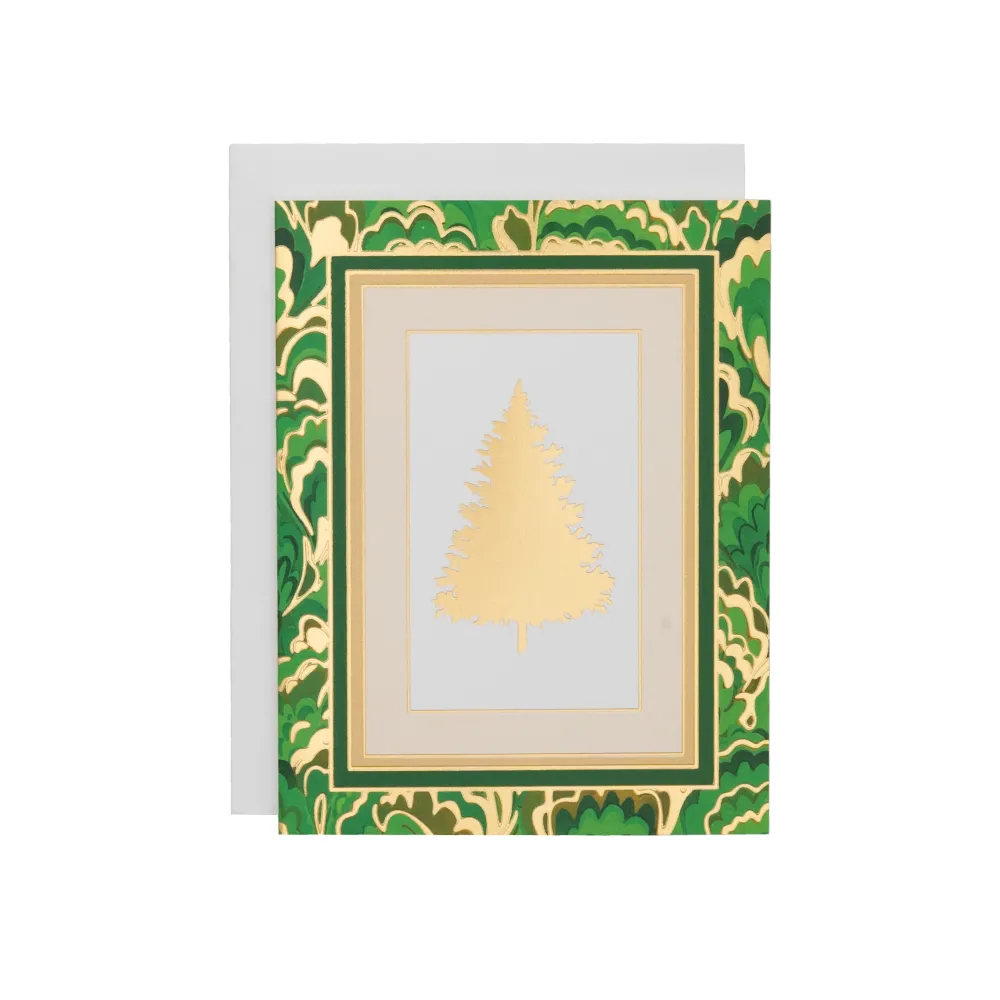 Caspari Christmas And Holiday Cards|Boxed Holiday Cards|Christmas Tree Marbled Foil Classic Boxed Christmas Cards - includes 10 cards & envelopes