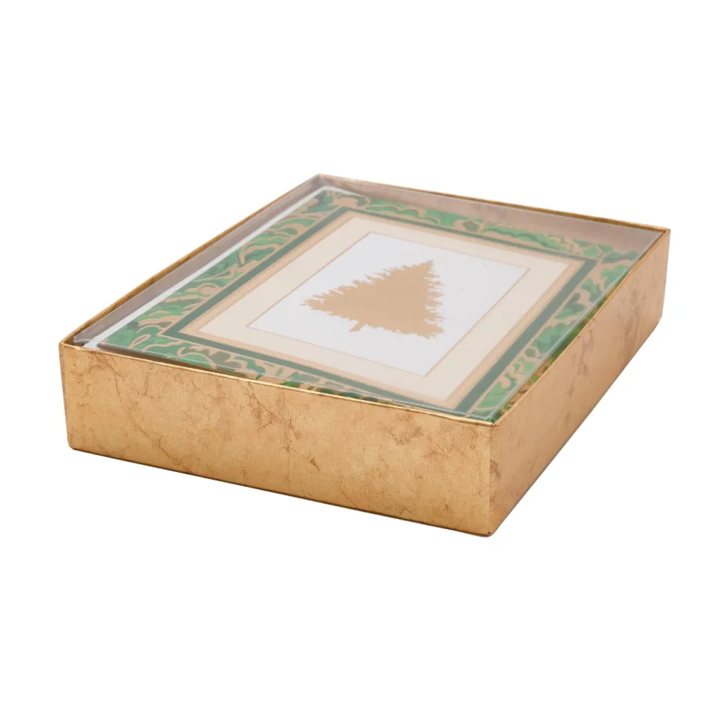 Caspari Christmas And Holiday Cards|Boxed Holiday Cards|Christmas Tree Marbled Foil Classic Boxed Christmas Cards - includes 10 cards & envelopes