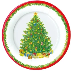Caspari Paper Dinner Plates|Christmas Tree Paper Dinner Plates - includes 8 Paper Dinner Plates
