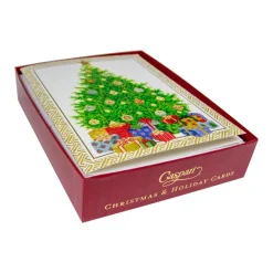 Caspari Christmas And Holiday Cards|Boxed Holiday Cards|Christmas Tree with Ceramic Ornaments Large Boxed Christmas Cards - includes 15 cards & envelopes