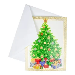 Caspari Christmas And Holiday Cards|Boxed Holiday Cards|Christmas Tree with Ceramic Ornaments Large Boxed Christmas Cards - includes 15 cards & envelopes