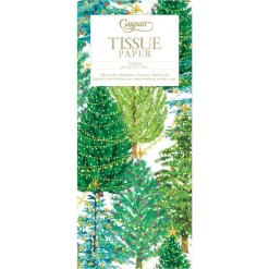 Caspari Christmas TIssue Paper|Christmas Trees with Lights Tissue Paper - 4 Sheets Included