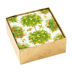 Caspari Boxed Cocktail Napkins|Citrus Topiaries Boxed Paper Cocktail Napkins in White - 40 Per Box