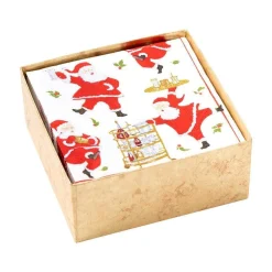 Caspari Christmas Napkins|Boxed Cocktail Napkins|Cocktails with Santas Boxed Paper Cocktail Napkins - 40 Per Box