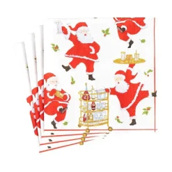 Caspari Christmas Napkins|Boxed Cocktail Napkins|Cocktails with Santas Boxed Paper Cocktail Napkins - 40 Per Box