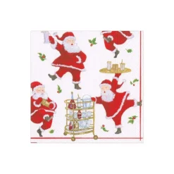 Caspari Christmas Napkins|Paper Cocktail Napkins|Cocktails with Santas Paper Cocktail Napkins - 20 Per Package