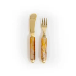 Caspari Serving Utensils|Serving Platters & Bowls|Coffee Resin Spreader & Hors d'oeuvre Fork - Set of 2
