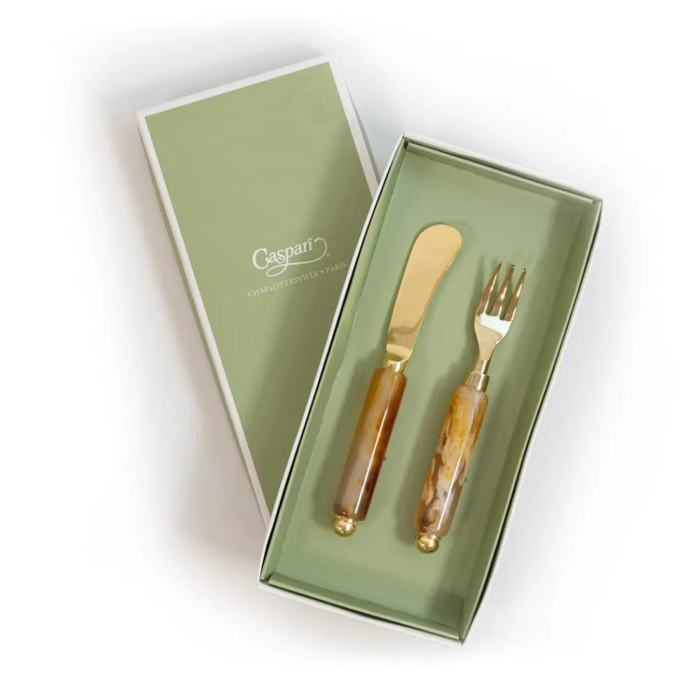 Caspari Serving Utensils|Serving Platters & Bowls|Coffee Resin Spreader & Hors d'oeuvre Fork - Set of 2