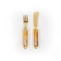 Caspari Serving Utensils|Serving Platters & Bowls|Coffee Resin Spreader & Hors d'oeuvre Fork - Set of 2