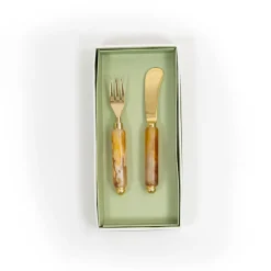 Caspari Serving Utensils|Serving Platters & Bowls|Coffee Resin Spreader & Hors d'oeuvre Fork - Set of 2