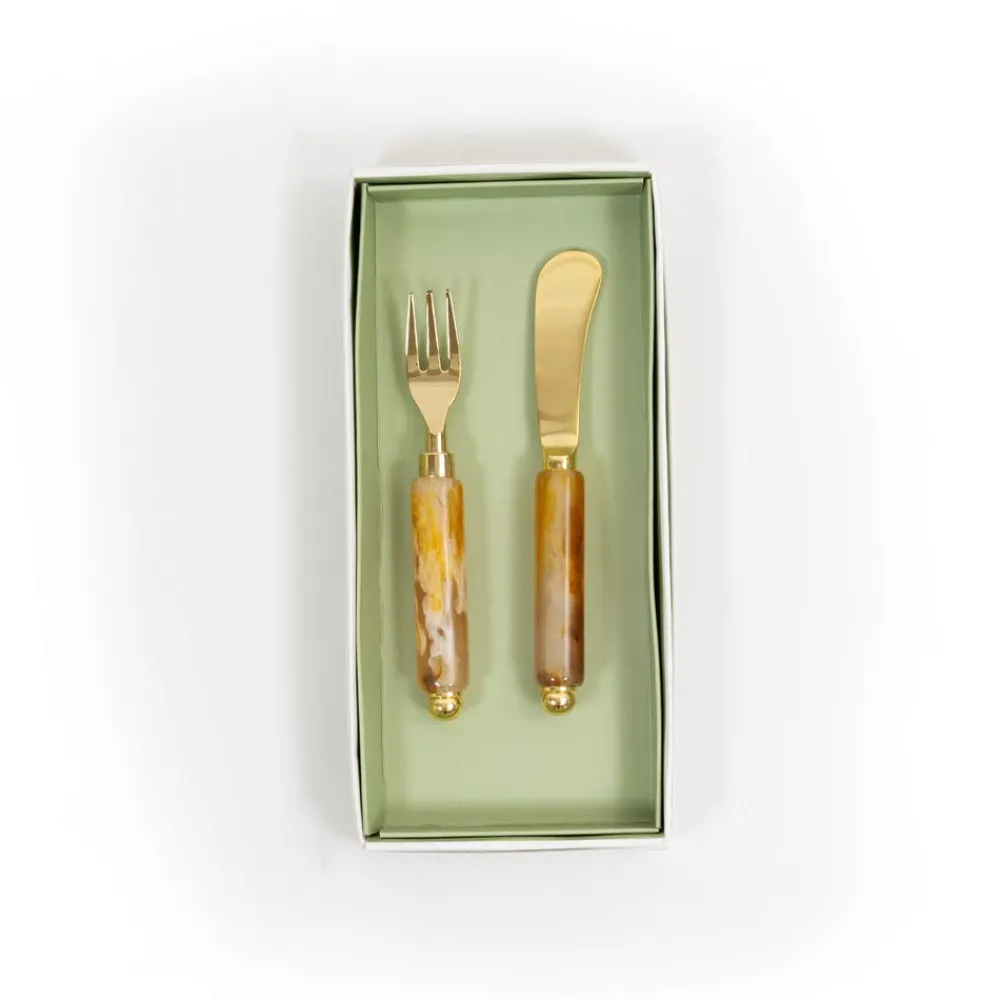 Caspari Serving Utensils|Serving Platters & Bowls|Coffee Resin Spreader & Hors d'oeuvre Fork - Set of 2