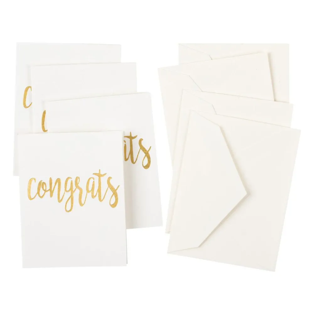 Caspari Graduation Celebration|Gift Tags & Enclosure Cards|Congrats Script Gift Enclosure Cards in Gold Foil - 4 Mini Cards & 4 Envelopes