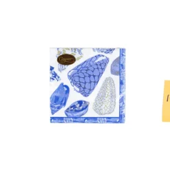 Caspari Paper Cocktail Napkins|Coquillage Blue Cocktail Napkins - 20 Per Package