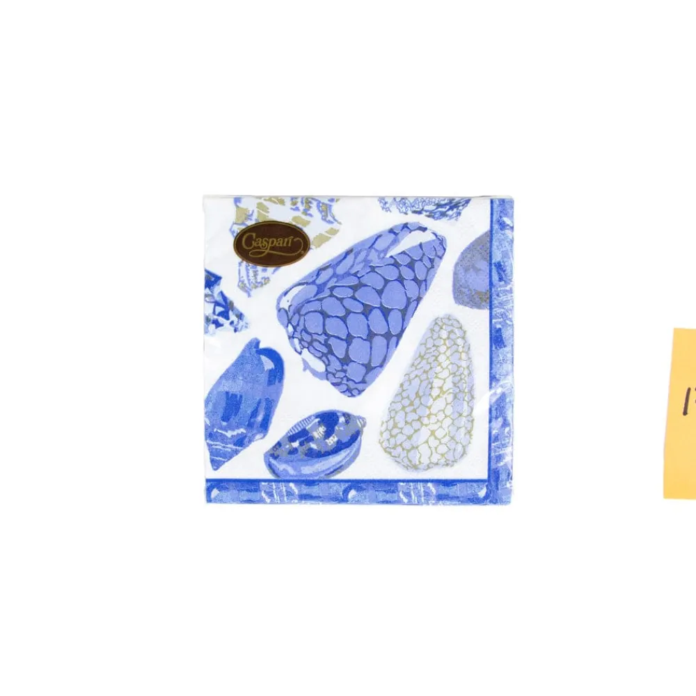 Caspari Paper Cocktail Napkins|Coquillage Blue Cocktail Napkins - 20 Per Package