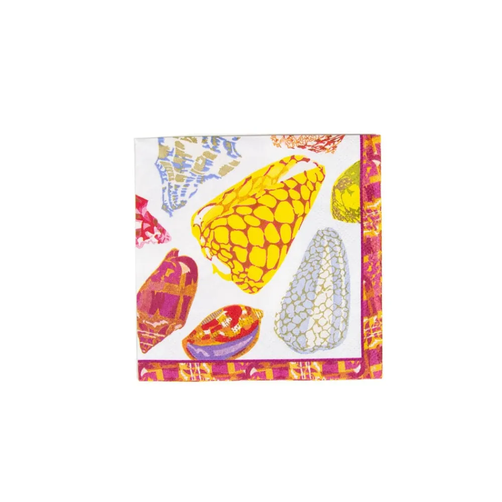 Caspari Paper Cocktail Napkins|Coquillage Purple Cocktail Napkins - 20 Per Package