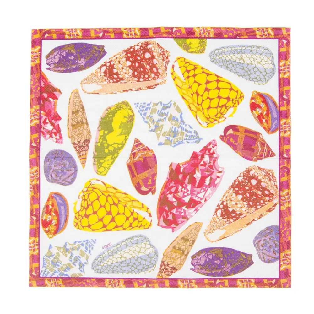 Caspari Paper Cocktail Napkins|Coquillage Purple Cocktail Napkins - 20 Per Package
