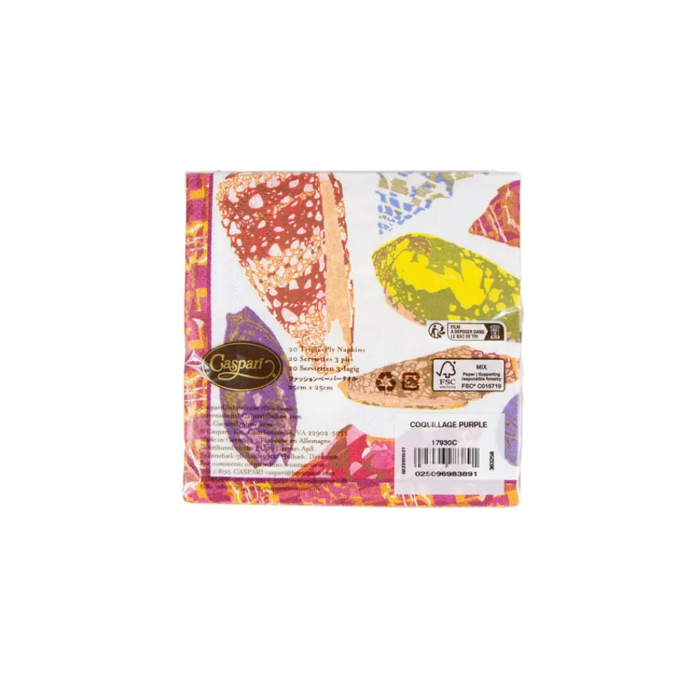 Caspari Paper Cocktail Napkins|Coquillage Purple Cocktail Napkins - 20 Per Package