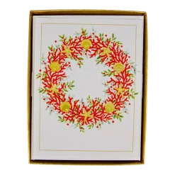 Caspari Christmas And Holiday Cards|Boxed Holiday Cards|Coral And Shell Wreath Foil Classic Embossed Boxed Christmas Cards - includes 10 cards & envelopes