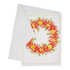 Caspari Christmas And Holiday Cards|Boxed Holiday Cards|Coral And Shell Wreath Foil Classic Embossed Boxed Christmas Cards - includes 10 cards & envelopes
