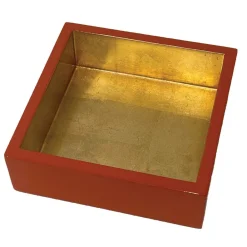 Caspari Lacquer Trays And Accessories|Napkin Holders & Rings|Coral With Gold Lacquer Cocktail Napkin Holder