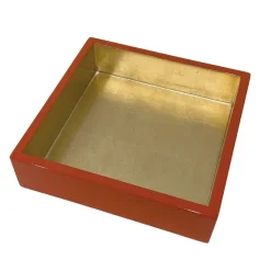 Caspari Lacquer Trays And Accessories|Napkin Holders & Rings|Coral With Gold Lacquer Luncheon Napkin Holders
