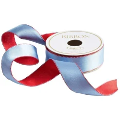 Caspari Ribbons & Bows|Cornflower & Red Reversible Satin Wired Ribbon - 10 Yard Spool