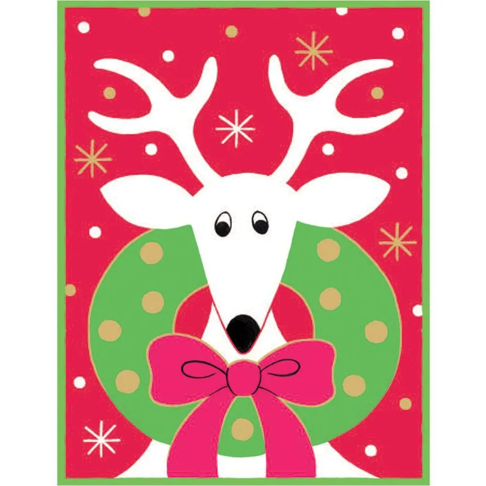 Caspari Christmas And Holiday Cards|Boxed Holiday Cards|Deer with Wreath Classic Boxed Christmas Cards - includes 15 cards & envelopes