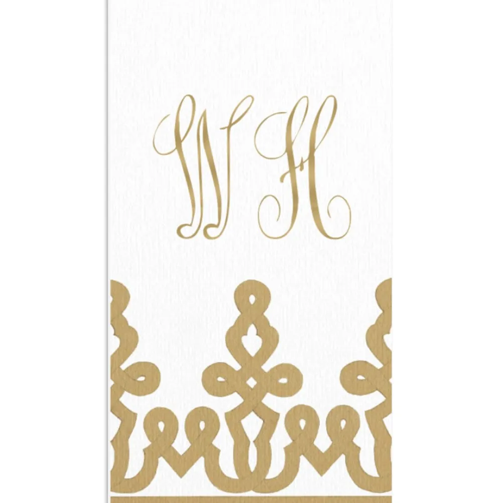 Personalization by Caspari Engagement Party|New Year'S|Dessin Passementerie Gold Paper Linen Personalized Guest Towel Napkins