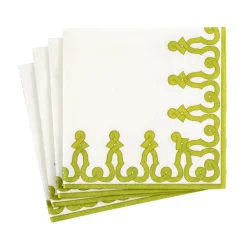 Caspari Christmas Napkins|Summer Picnic|Dessin Passementerie Paper Linen Cocktail Napkins in Moss Green - 15 Per Package