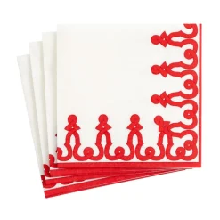 Caspari Christmas Napkins|Paper Cocktail Napkins|Dessin Passementerie Paper Linen Cocktail Napkins in Red - 15 Per Package