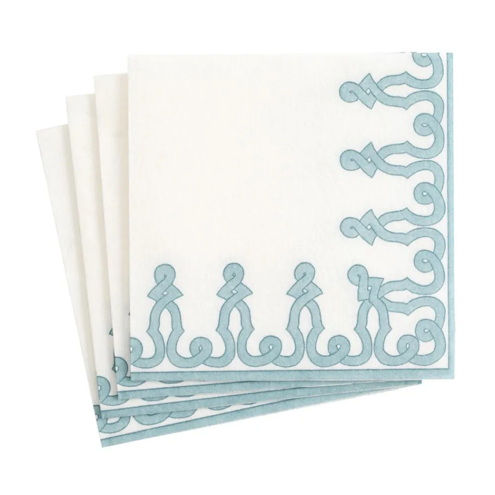 Caspari Engagement Party|Mother'S Day|Dessin Passementerie Paper Linen Cocktail Napkins in Stone Blue - 15 Per Package