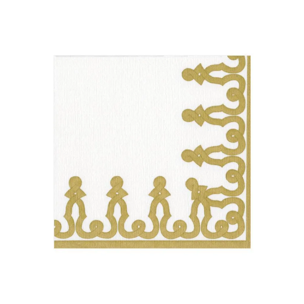 Caspari Christmas Napkins|Engagement Party|Dessin Passementerie Paper Linen Cocktail Napkins in Gold - 15 Per Package