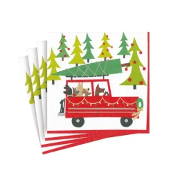 Caspari Christmas Napkins|Paper Cocktail Napkins|Doggy Tree Adventure Paper Cocktail Napkins - 20 Per Package