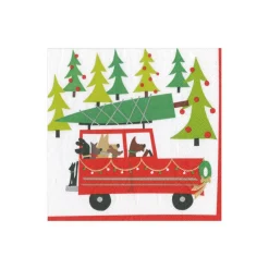 Caspari Christmas Napkins|Paper Cocktail Napkins|Doggy Tree Adventure Paper Cocktail Napkins - 20 Per Package