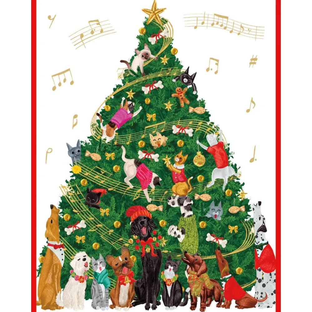 Caspari Christmas And Holiday Cards|Boxed Holiday Cards|Dogs And Cats Christmas Tree Large Boxed Christmas Cards - includes 15 cards & envelopes