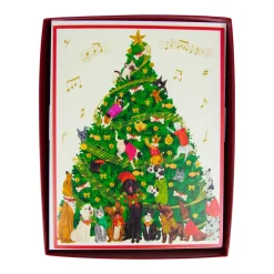 Caspari Christmas And Holiday Cards|Boxed Holiday Cards|Dogs And Cats Christmas Tree Large Boxed Christmas Cards - includes 15 cards & envelopes